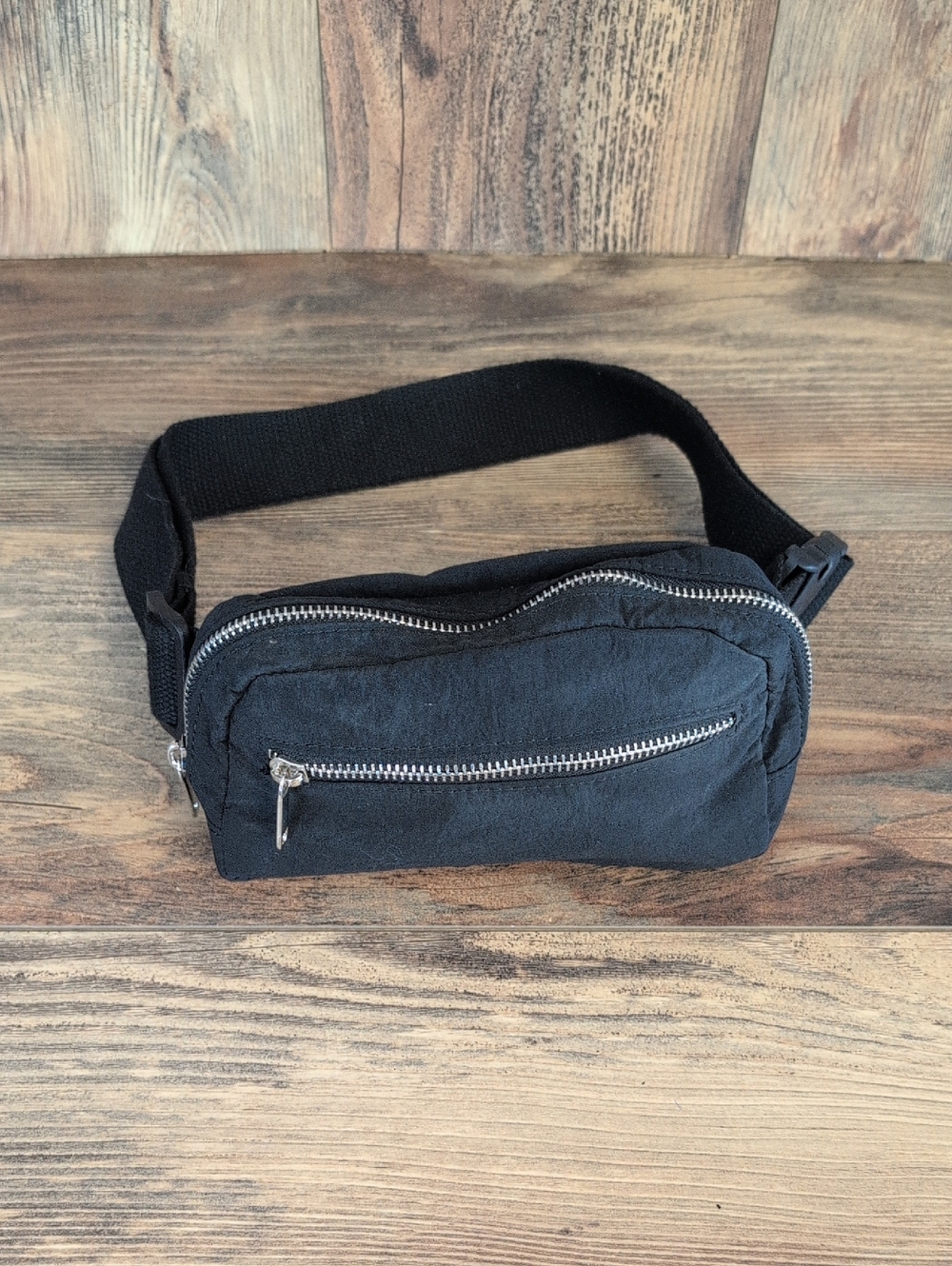 wild fable Black Mini Waist Bag with Silver Zippers Fanny Pack AB178